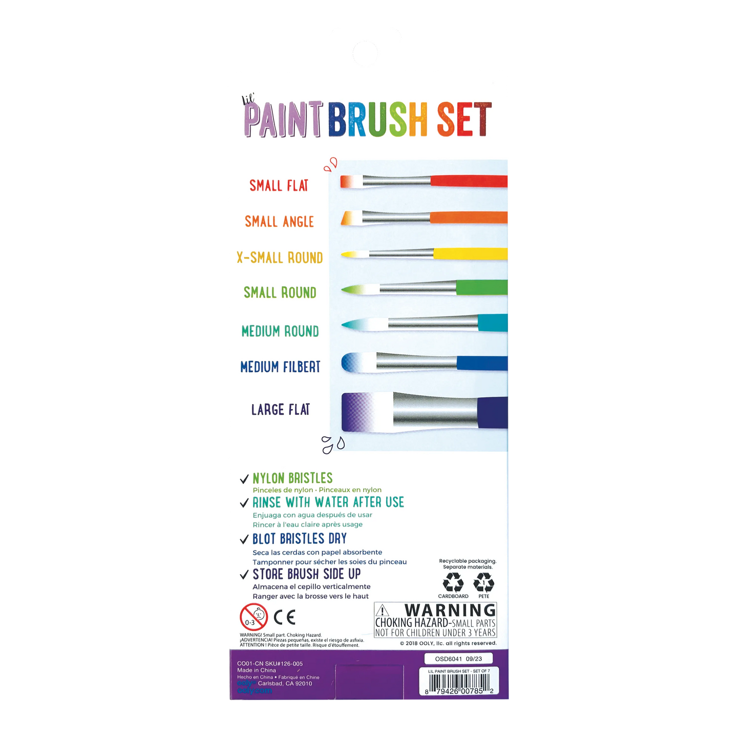 Back of packaging of OOLY Lil Paint Brush Set