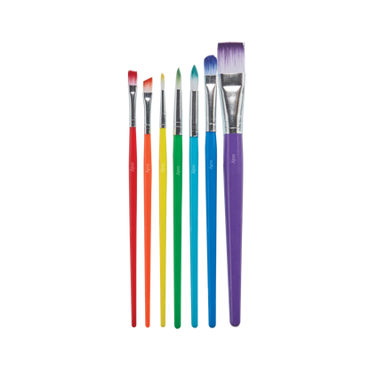Row of paint brushes in rainbow order from OOLY Lil Paint Brush Set