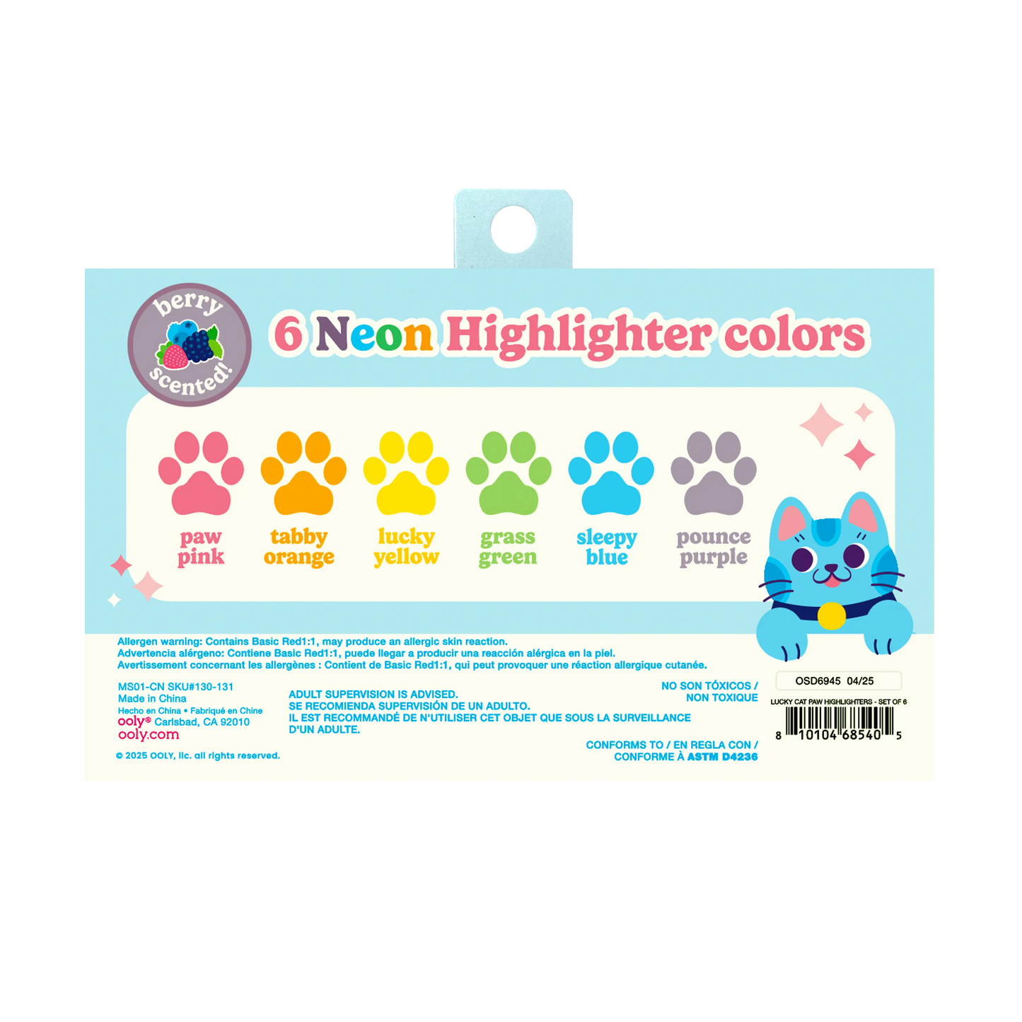 Lucky Cat Paw: Neon Highlighters - Berry Scent (Set of 6)