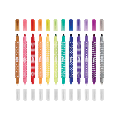 Row of markers uncapped from colored and eraser end from a set of OOLY Make No Mistake! Erasable Markers
