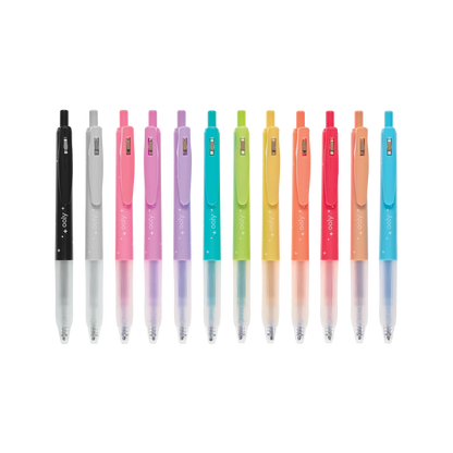 Row of all 12 OOLY Oh My Glitter! Retractable Gel Pens
