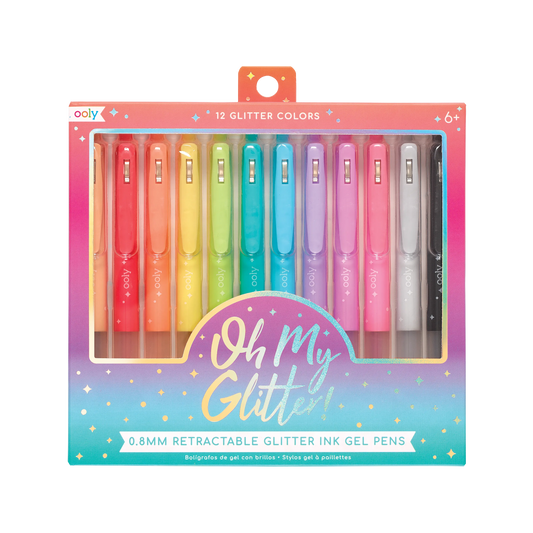 Front of packaging of OOLY Oh My Glitter! Retractable Gel Pens