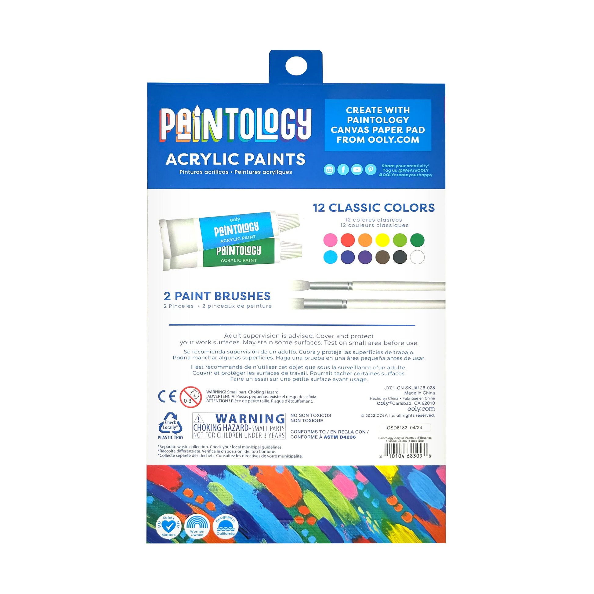 Back of packing of OOLY Paintology Acrylic Paint Set - Classic Colors