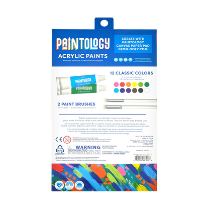 Back of packing of OOLY Paintology Acrylic Paint Set - Classic Colors