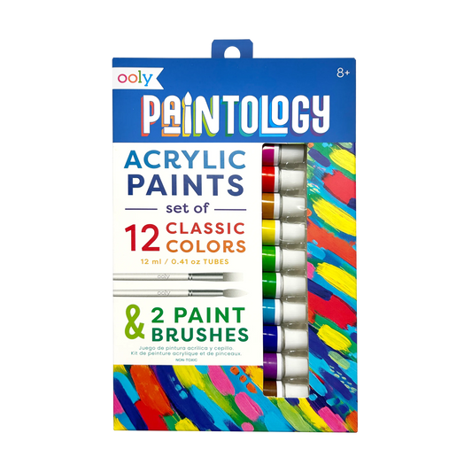 Front of packaging of OOLY Paintology Acrylic Paint Set - Classic Colors