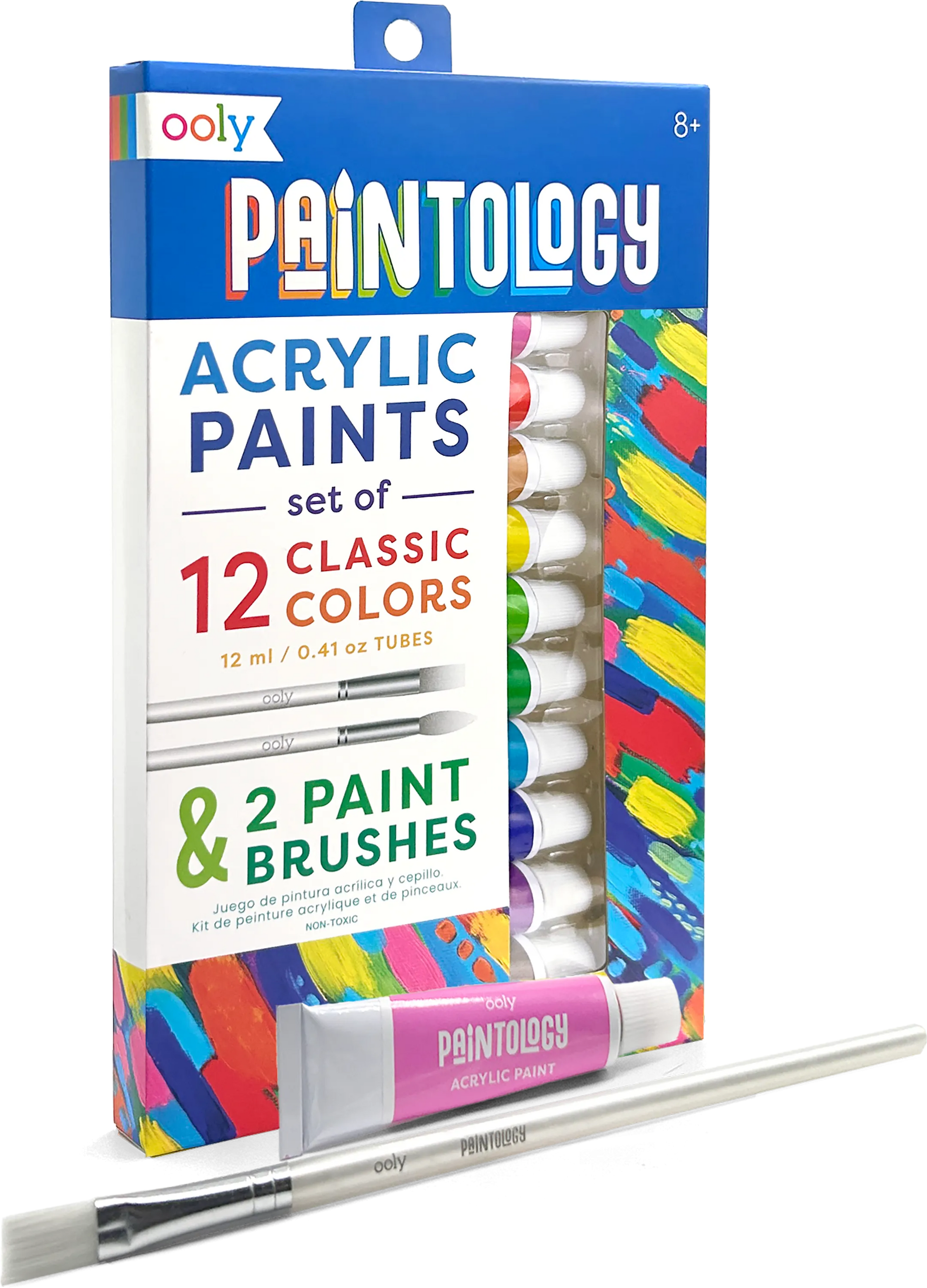 Quarter angle of packaging of OOLY Paintology Acrylic Paint Set - Classic Colors