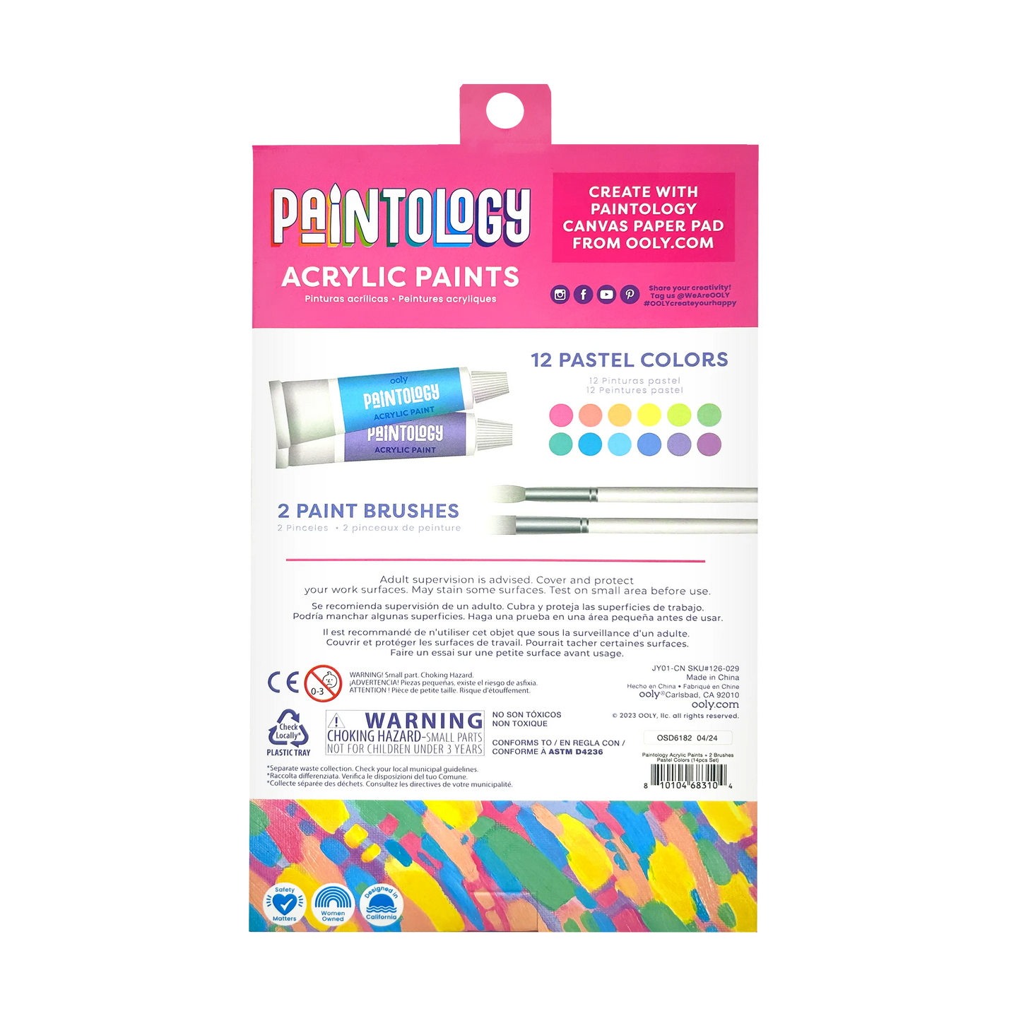 Back of packing of OOLY Paintology Acrylic Paint Set - Pastel Colors