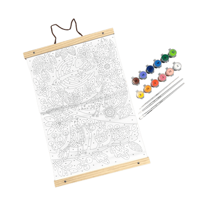 Blank canvas, paint tubs and paint brushes from OOLY Paintology Paint-By-Number Canvas Kit - Blue Birds
