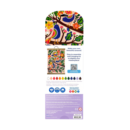 Back of packaging of OOLY Paintology Paint-By-Number Canvas Kit - Blue Birds