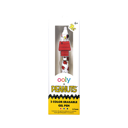 Front of packaging of OOLY x Peanuts - 3 Color Erasable Gel Pen
