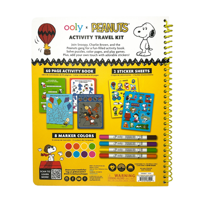 Back cover of OOLY x Peanuts Activity Travel Kit & Double-Ended Markers
