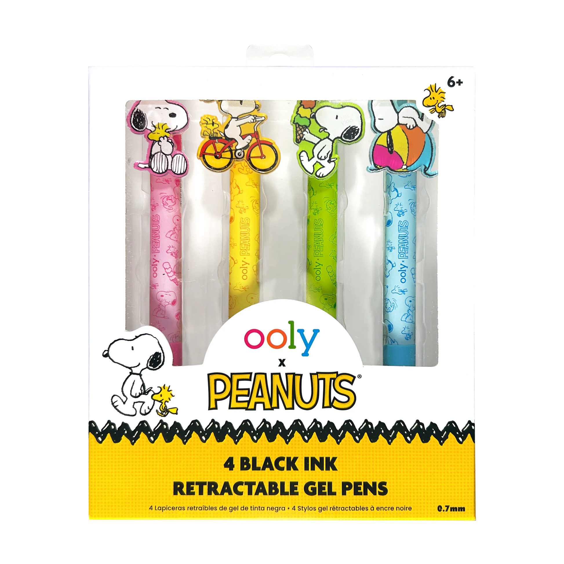 Front of packaging of OOLY x Peanuts - Black Ink Retractable Gel Pens