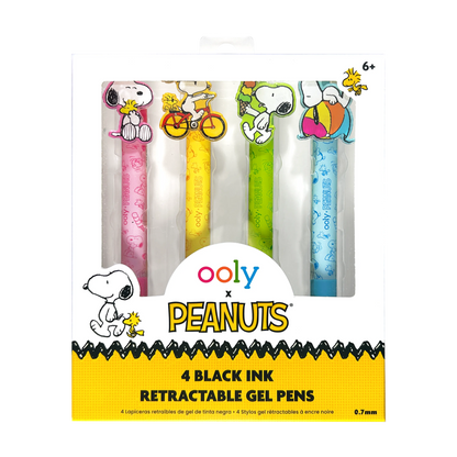 Front of packaging of OOLY x Peanuts - Black Ink Retractable Gel Pens