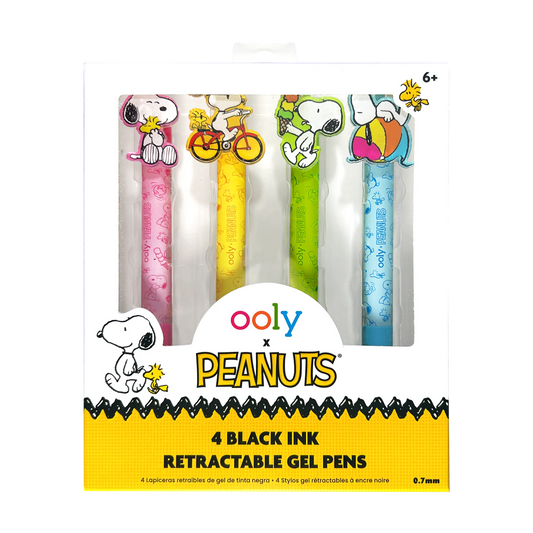 Front of packaging of OOLY x Peanuts - Black Ink Retractable Gel Pens