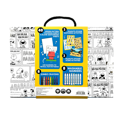 Back of packaging from the OOLY x Peanuts Coloring Activity & Sticker Kit