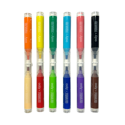 Row of OOLY x Peanuts Double-Ended Brush & Stamp Markers with caps