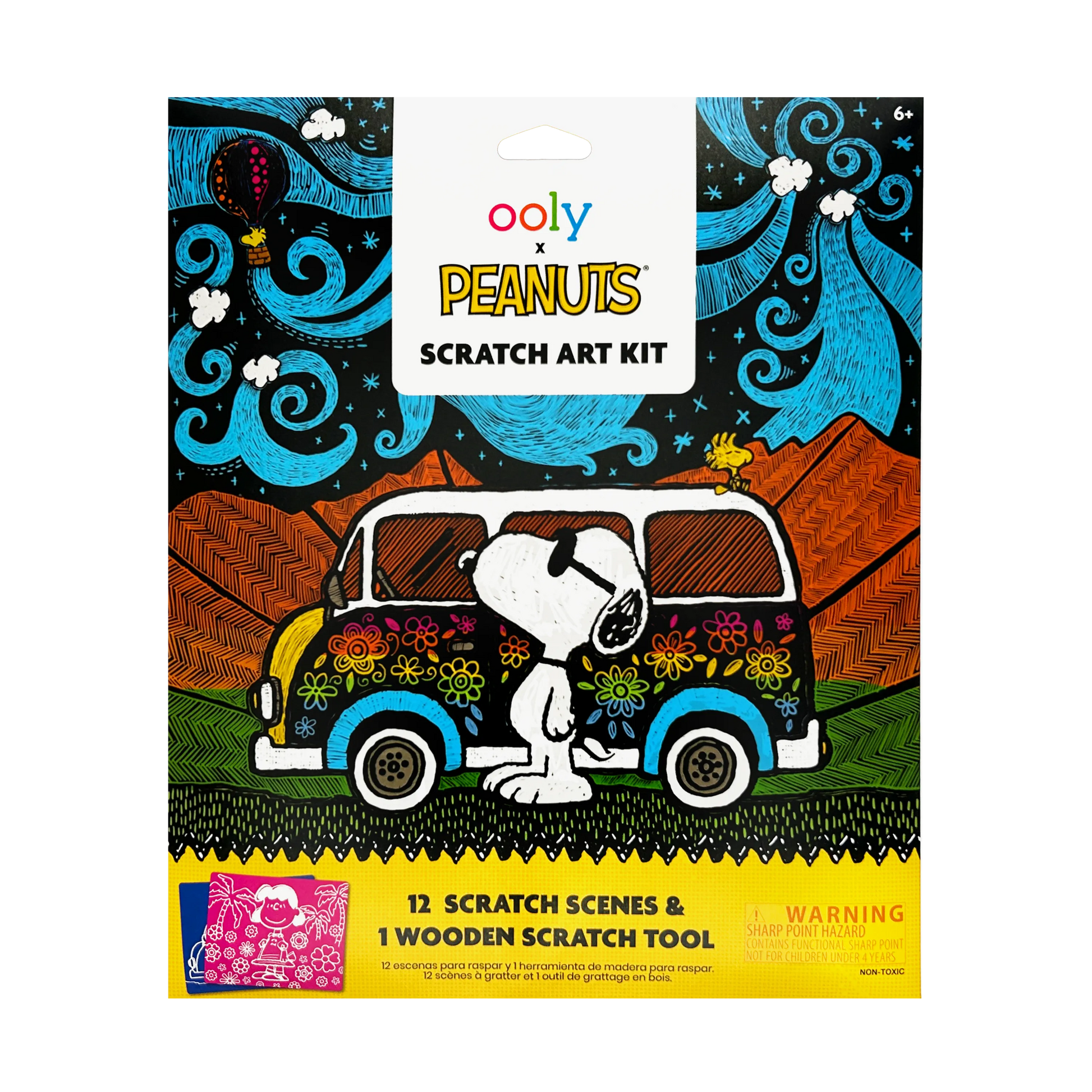 Front of packaging of OOLY x Peanuts Scratch Art Kit
