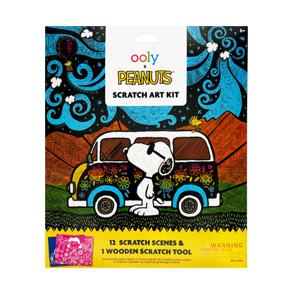Front of packaging of OOLY x Peanuts Scratch Art Kit