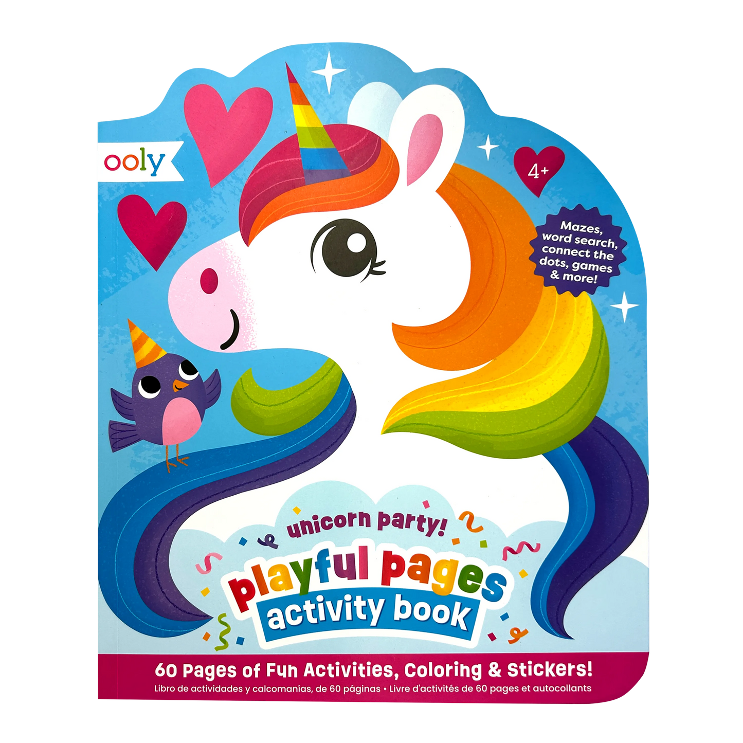 Front cover of OOLY Playful Pages Activity Book - Games Coloring Stickers - Unicorn Party!