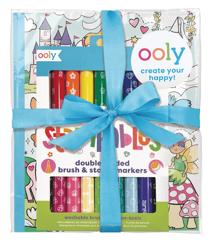 OOLY Princess & Fairies Stampable Coloring Giftables Pack in blue ribbon wrapping