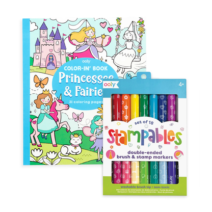 Coloring book and stamp marker set from the Princess & Fairies Stampable Coloring Giftables Pack