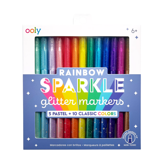 Packaging front of OOLY Rainbow Sparkle Glitter Markers