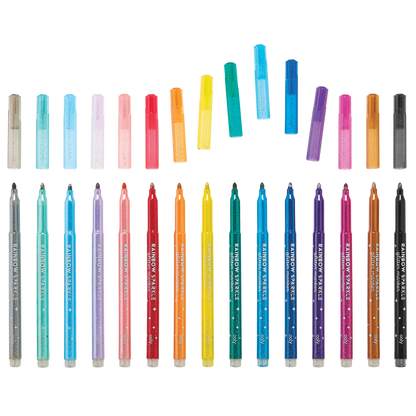 Row of uncapped markers from the OOLY Rainbow Sparkle Glitter Markers