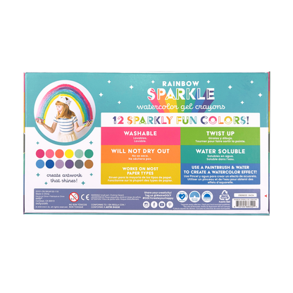 OOLY Rainbow Sparkle Metallic Watercolor Gel Crayons - Set of 12 back of packaging