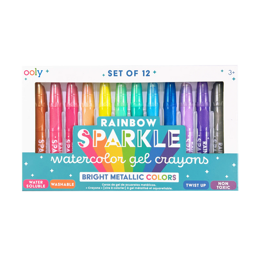 OOLY Rainbow Sparkle Metallic Watercolor Gel Crayons - Set of 12 front of packaging