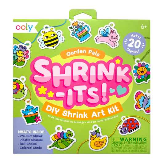 Front of packaging OOLY Shrink-its! DIY Shrink Art Kit - Garden Pals
