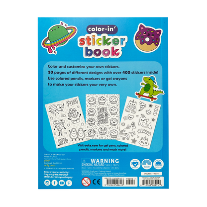 Back cover of Stickiville Color-In Sticker Book: Cute-A-Licious Doodles
