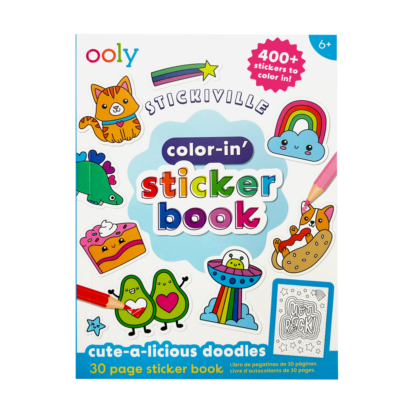 Front cover of Stickiville Color-In Sticker Book: Cute-A-Licious Doodles