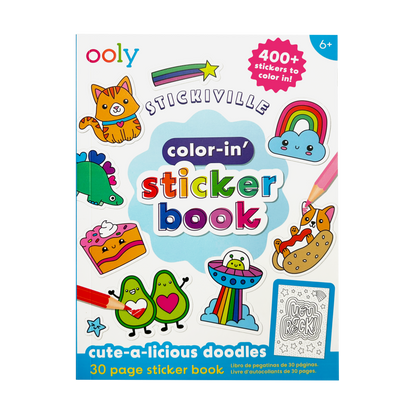 Front cover of Stickiville Color-In Sticker Book: Cute-A-Licious Doodles