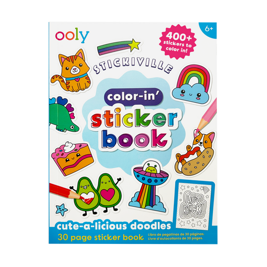 Front cover of Stickiville Color-In Sticker Book: Cute-A-Licious Doodles