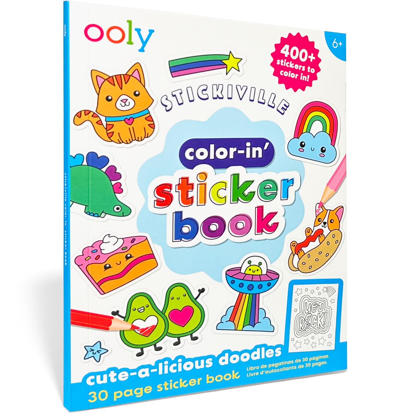 Quarter angle of Stickiville Color-In Sticker Book: Cute-A-Licious Doodles