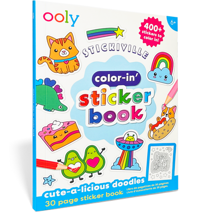 Quarter angle of Stickiville Color-In Sticker Book: Cute-A-Licious Doodles