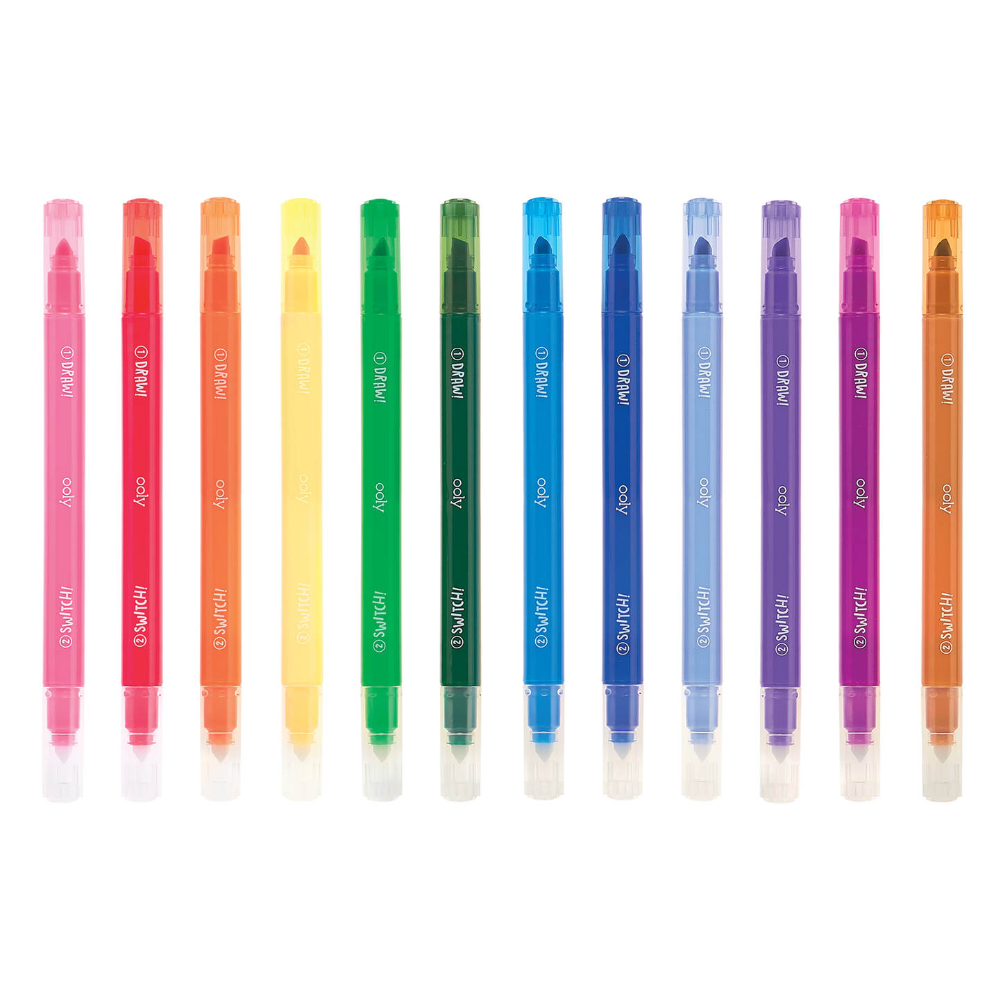 OOLY Switch-Eroo Color Changing Markers lined up out of package and capped