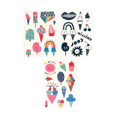 OOLY Tattoo-Palooza x Suzy Ultman: Temporary Tattoos Mini Pack - Ice Cream Party 3 sheets