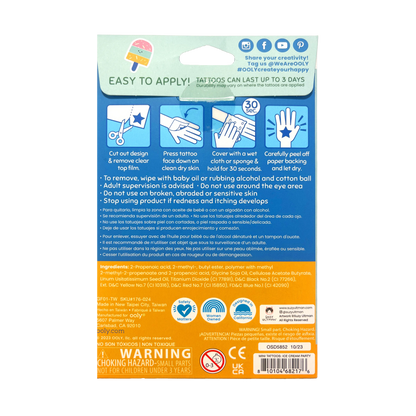 OOLY Tattoo-Palooza x Suzy Ultman: Temporary Tattoos Mini Pack - Ice Cream Party packaging back