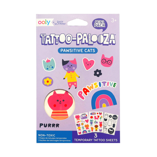 OOLY Tattoo-Palooza x Suzy Ultman: Temporary Tattoos Mini Pack - Pawsitive Cats front of packaging