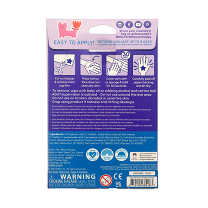 OOLY Tattoo-Palooza x Suzy Ultman: Temporary Tattoos Mini Pack - Pawsitive Cats packaging back