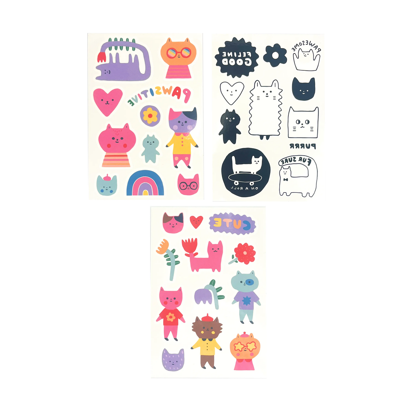 3 sheets of Tattoo-Palooza x Suzy Ultman: Temporary Tattoos Mini Pack - Pawsitive Cats