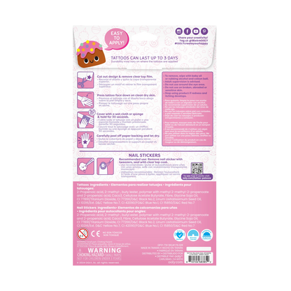 Back of packaging of OOLY Tattoo-Palooza Temporary Tattoos & Nail Stickers - Sweet Shop