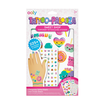 Front of packaging of OOLY Temporary Tattoo-Palooza Tattoos & Nail Stickers - Sweet Shop