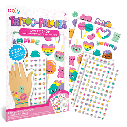 Packaging and sheets from OOLY Tattoo-Palooza Temporary Tattoos & Nail Stickers - Sweet Shop
