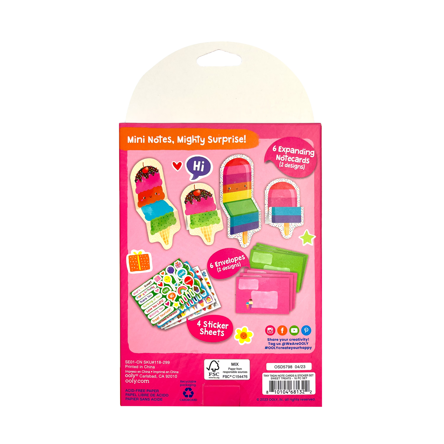 Back of packaging of OOLY Tiny Tadas! Note Cards and Sticker Set - Sweet Treats