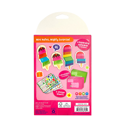 Back of packaging of OOLY Tiny Tadas! Note Cards and Sticker Set - Sweet Treats