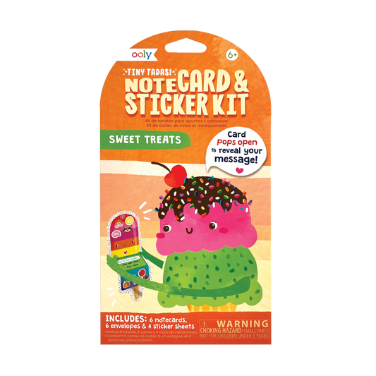 Front of packaging of OOLY Tiny Tadas! Note Cards and Sticker Set - Sweet Treats