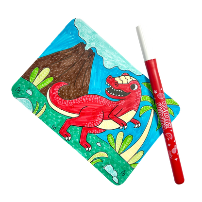 Open and colored OOLY Undercover Art Hidden Pattern Coloring Activity Art Cards - Dino Tales