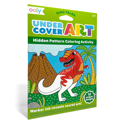 Quarter angle of packaging OOLY Undercover Art Hidden Pattern Coloring Activity Art Cards - Dino Tales